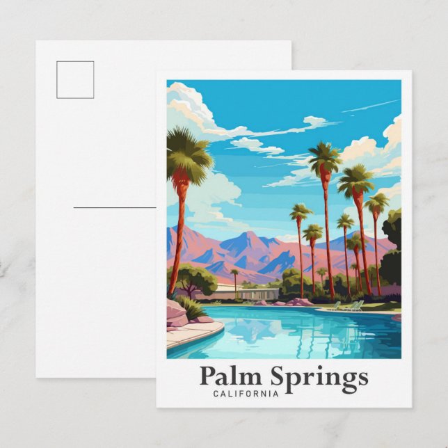 Carte Postale Illustration de voyage Palm Springs en Californie (Devant / Derrière)