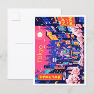Carte Postale Illustration de voyage Tokyo Japon Pop Art