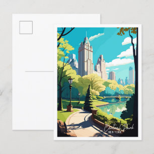 Carte Postale Illustration de voyage vintage de Central Park New