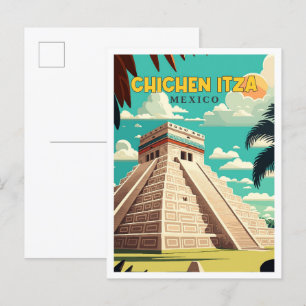Carte Postale Illustration de voyage vintage de Chichen Itza Mex
