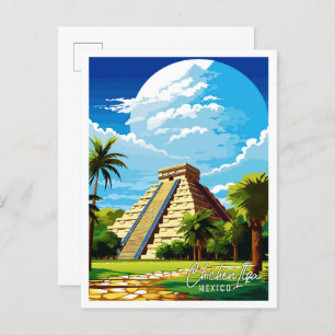 Carte Postale Illustration de voyage vintage de Chichen Itza Mex