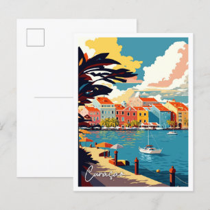 Carte Postale Illustration de voyage vintage de Curacao dans les