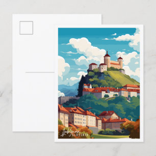 Carte Postale Illustration de voyage vintage de Ljubljana Slovén