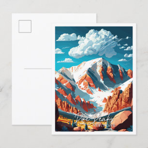 Carte Postale Illustration de voyage vintage de Pike Peaks Color