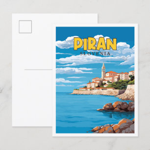 Carte Postale Illustration de voyage vintage de Piran Slovénie