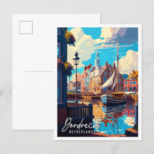 Carte Postale Illustration de voyage vintage Dordrecht Pays-Bas