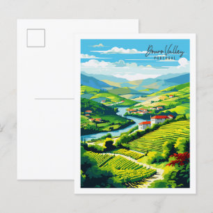 Carte Postale Illustration de voyage vintage Douro Valley Portug