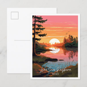 Carte Postale Illustration de voyage vintage du lac Sam Rayburn