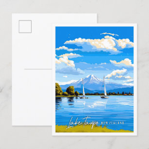 Carte Postale Illustration de voyage vintage du lac Taupo Nouvel