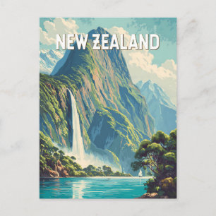 Carte Postale Illustration de voyage vintage en Nouvelle-Zélande
