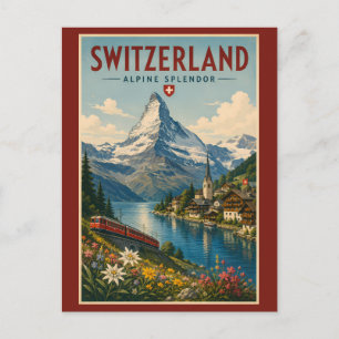 Carte Postale Illustration de voyage vintage en Suisse