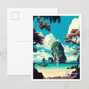 Carte Postale Illustration de voyage vintage Krabi Thailand