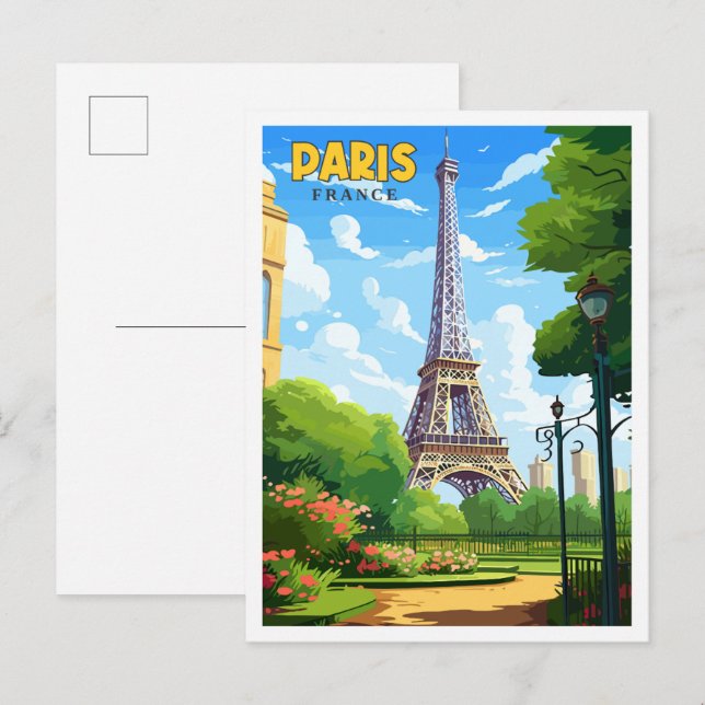 Carte Postale Illustration de voyage vintage Paris France (Devant / Derrière)