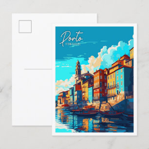 Carte Postale Illustration de voyage vintage Porto Portugal