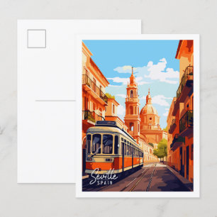 Carte Postale Illustration de voyage vintage Séville Espagne