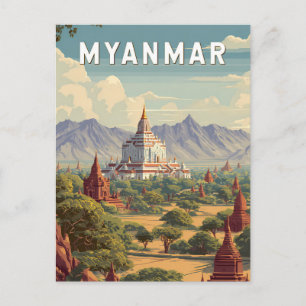 Carte Postale Illustration de voyage vintage sur le Myanmar