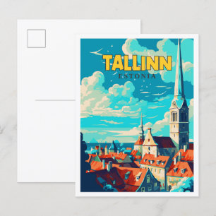 Carte Postale Illustration de voyage vintage Tallinn Estonie