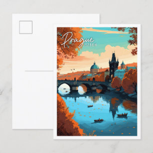 Carte Postale Illustration de voyage vintage tchèque Prague