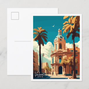 Carte Postale Illustration de voyage vintage Valencia Espagne