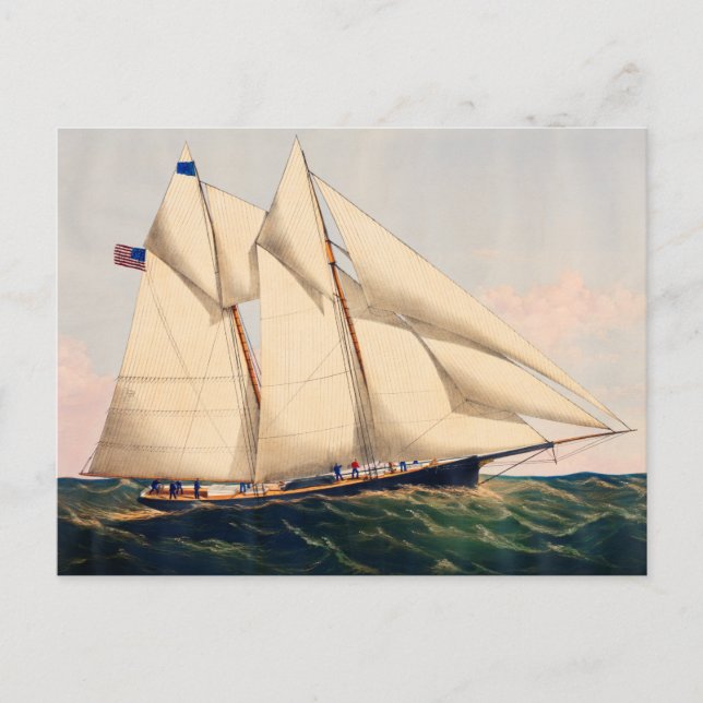 Carte Postale Illustration de yacht de voile ancien sur la mer (Devant)