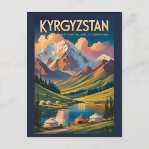 Carte Postale Illustration de Yourte Kirghizistan Art de Voyage 