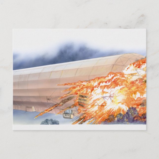 Carte Postale Illustration de Zeppelin éclatant en flammes (Devant)