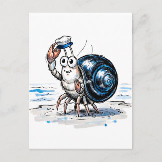 Carte Postale Illustration d'encre marine de crabe ermite agitan