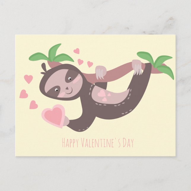 Carte Postale Illustration des Coeurs de la Sloth Heureuse Saint (Devant)