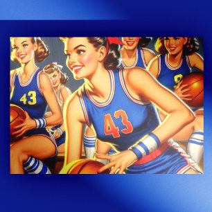 Carte Postale Illustration des filles de basket-ball vintage