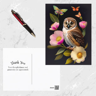 Carte Postale Illustration des papillons floraux roses de hibou