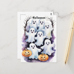Carte Postale Illustration d'Halloween avec des fantômes mignons
