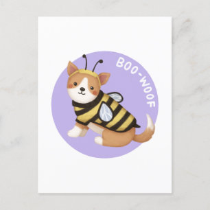 Carte Postale Illustration d'Halloween : Boo-Woof (Corgi gallois