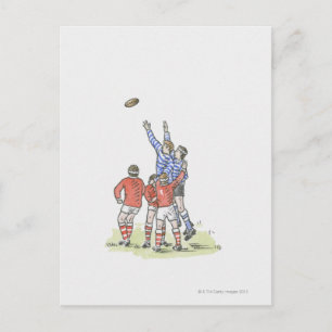 Carte Postale Illustration d'hommes jouant au rugby saut en l'ai