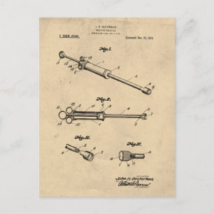 Carte Postale Illustration du brevet de l'injecteur de médecine 