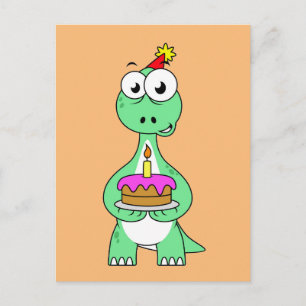 Carte Postale Illustration Du Brontosaurus Avec Gâteau D'Anniver