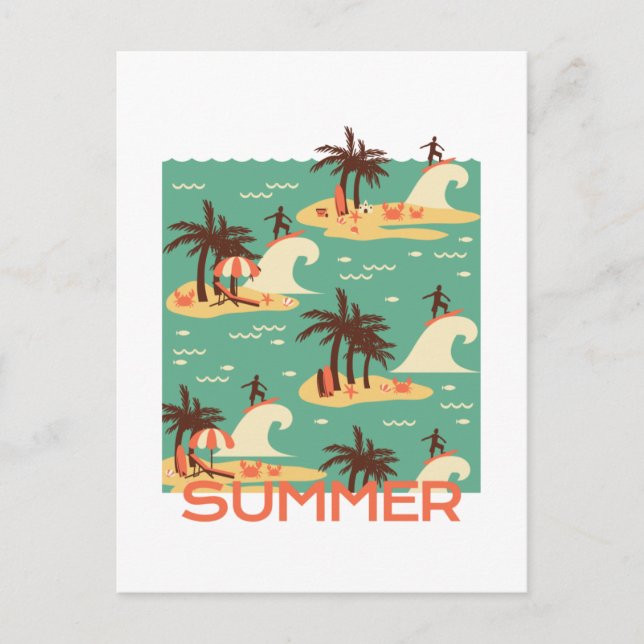 Carte Postale Illustration du dessin animé surf (Devant)