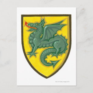 Carte Postale Illustration du dragon vert qui sort du rouge