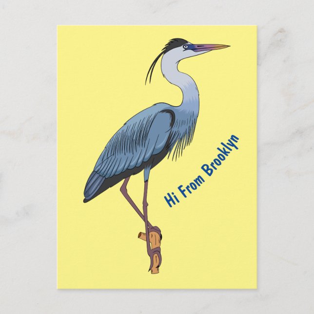 Carte Postale Illustration du grand héron bleu (Devant)