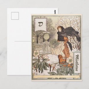 Carte Postale Illustration du jardin d'hiver de décembre Art nou