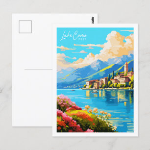Carte Postale Illustration du lieu de voyage vintage du lac de C