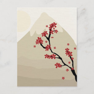 Carte Postale Illustration du Mont Fuji Japon en fleurs de ceris