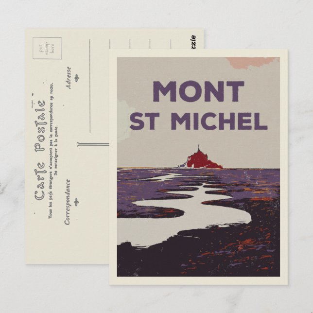 Carte Postale Illustration du Mont Saint Michel France (Devant / Derrière)