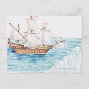 Carte Postale Illustration du navire à l'approche du bord de la