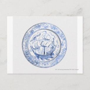 Carte Postale Illustration du navire sur la plaque Iznik du 16e