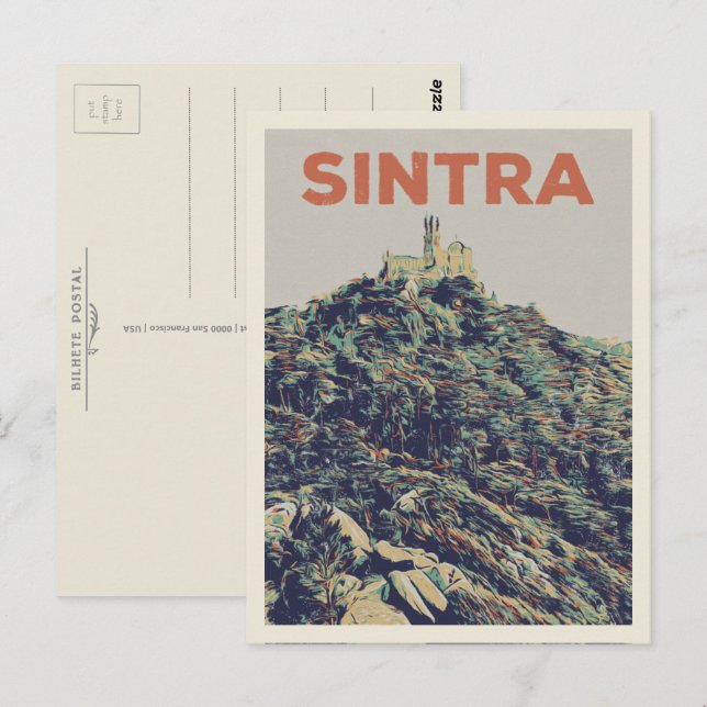 Carte Postale Illustration du Palais Sintra Pena Portugal (Devant / Derrière)