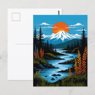 Carte Postale Illustration du paysage de la montagne Retro Rouge