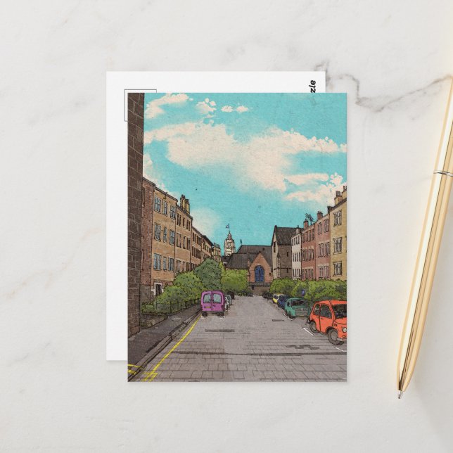 Carte Postale Illustration du paysage urbain du centre-ville d'É (Devant/Arrière en situation)