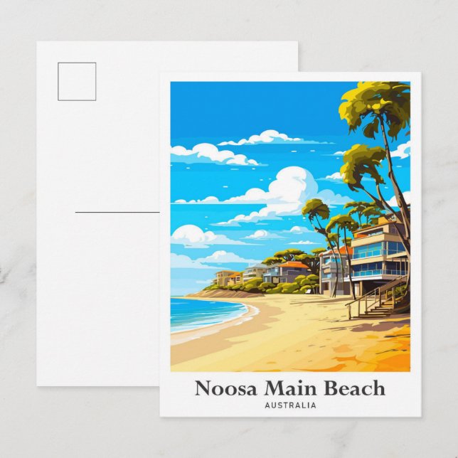 Carte Postale Illustration du portrait de voyage de Noosa Beach  (Devant / Derrière)