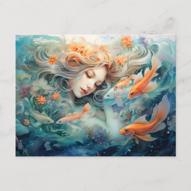 Carte Postale Illustration du symbole zodiaque des Poissons (Devant)
