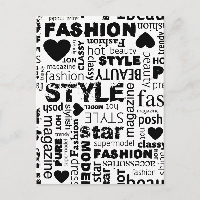 Carte Postale Illustration du vecteur de collage de mots de mode (Devant)